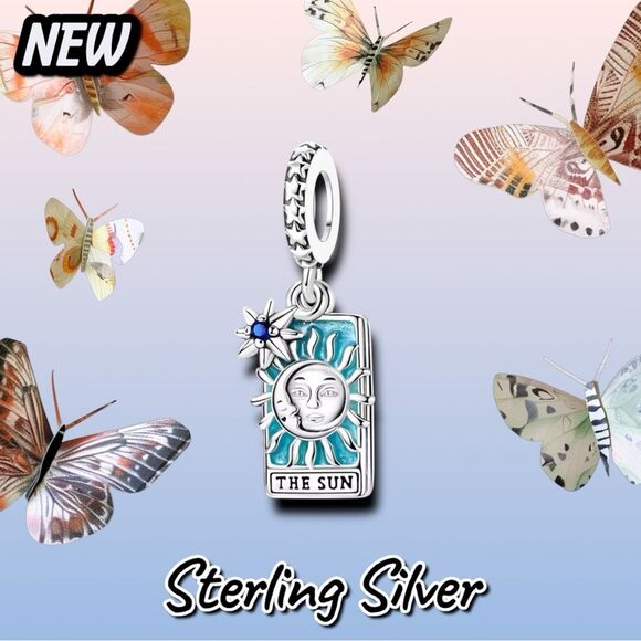 NEW The Sun Tarot Card Dangle Charm – Sterling Silver 925 - Picture 1 of 3
